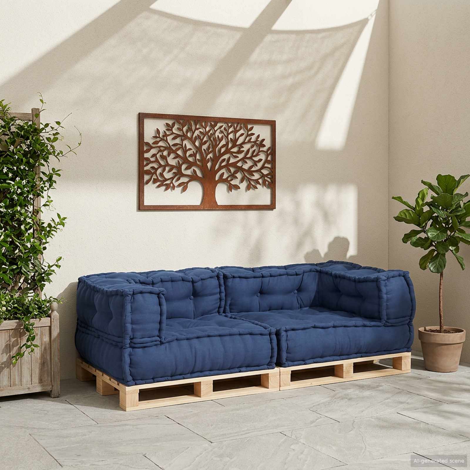Unità di Divano Modulare 3 pz Tessuto Indaco 140 x 70 x 36 cm