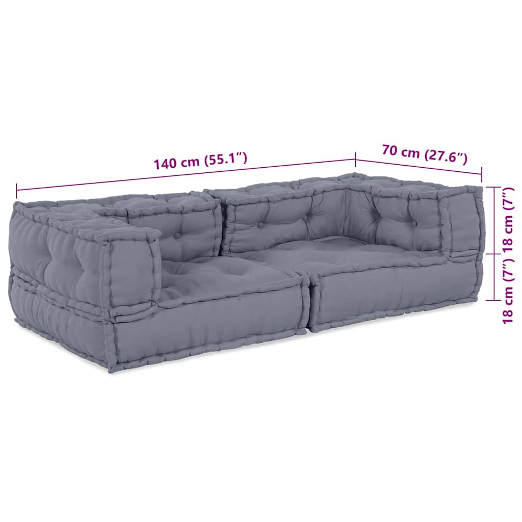 Unità di Divano Modulare 3 pz Tessuto Grigio 140 x 70 x 36 cm