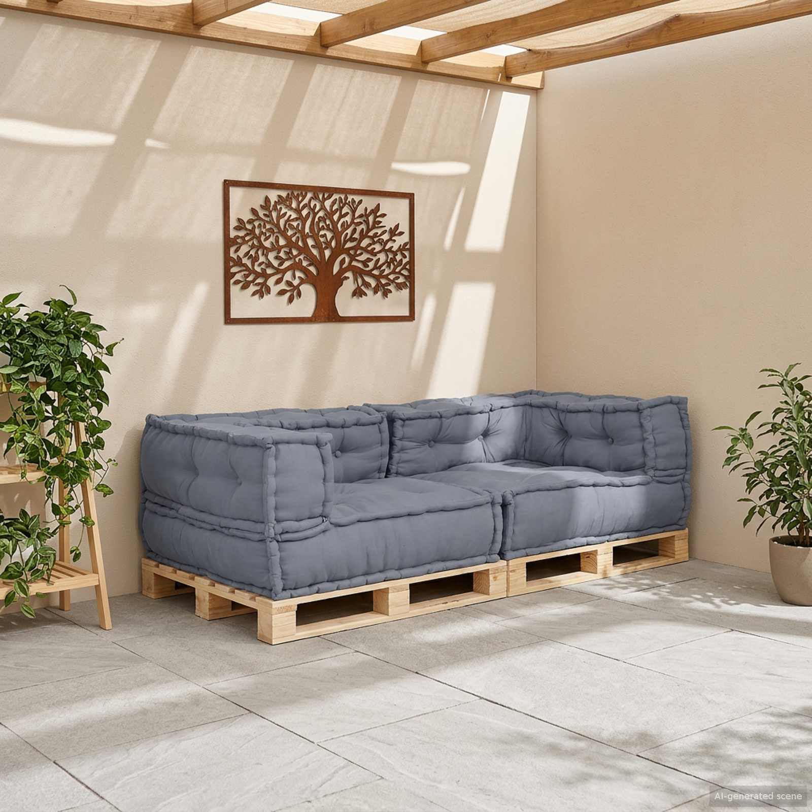 Unità di Divano Modulare 3 pz Tessuto Grigio 140 x 70 x 36 cm