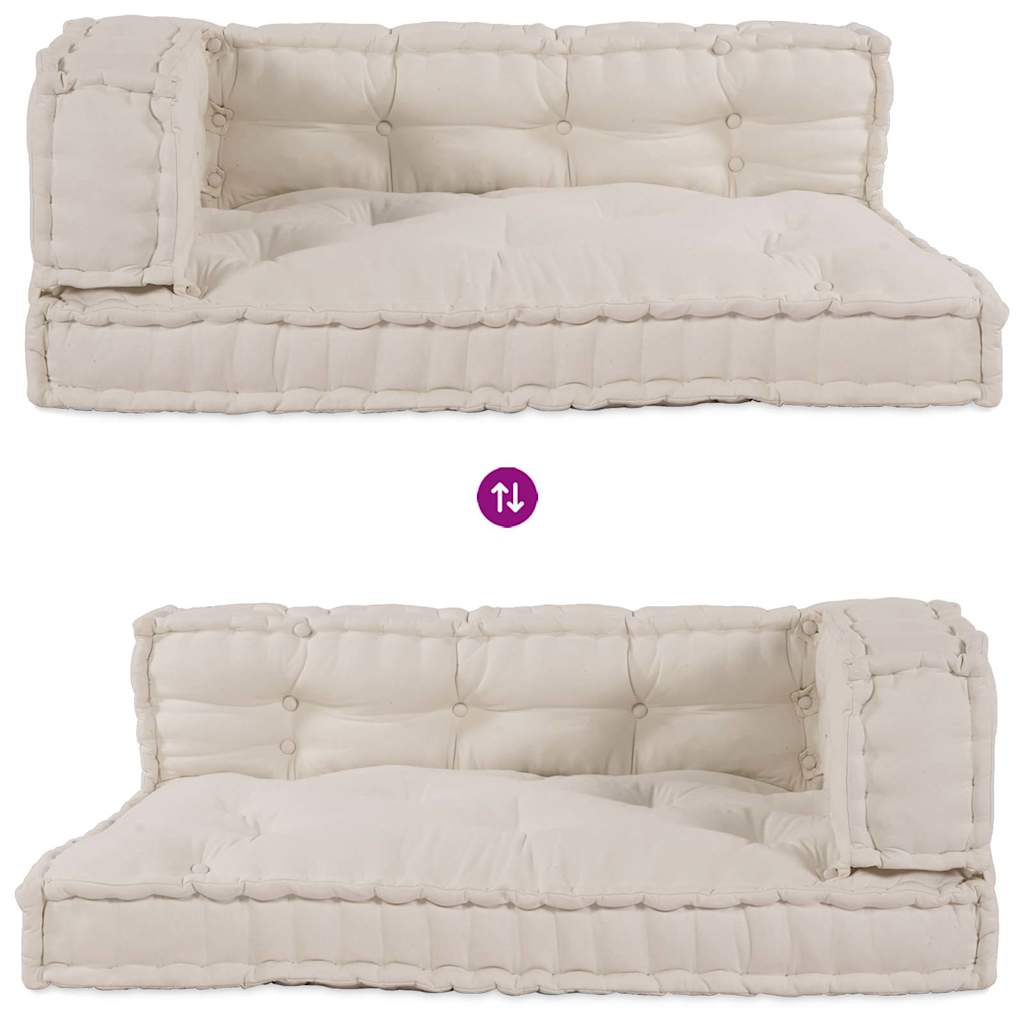 Cuscino per Divano Pallet 3 pz Tessuto Crema 120 x 80 x 34 cm