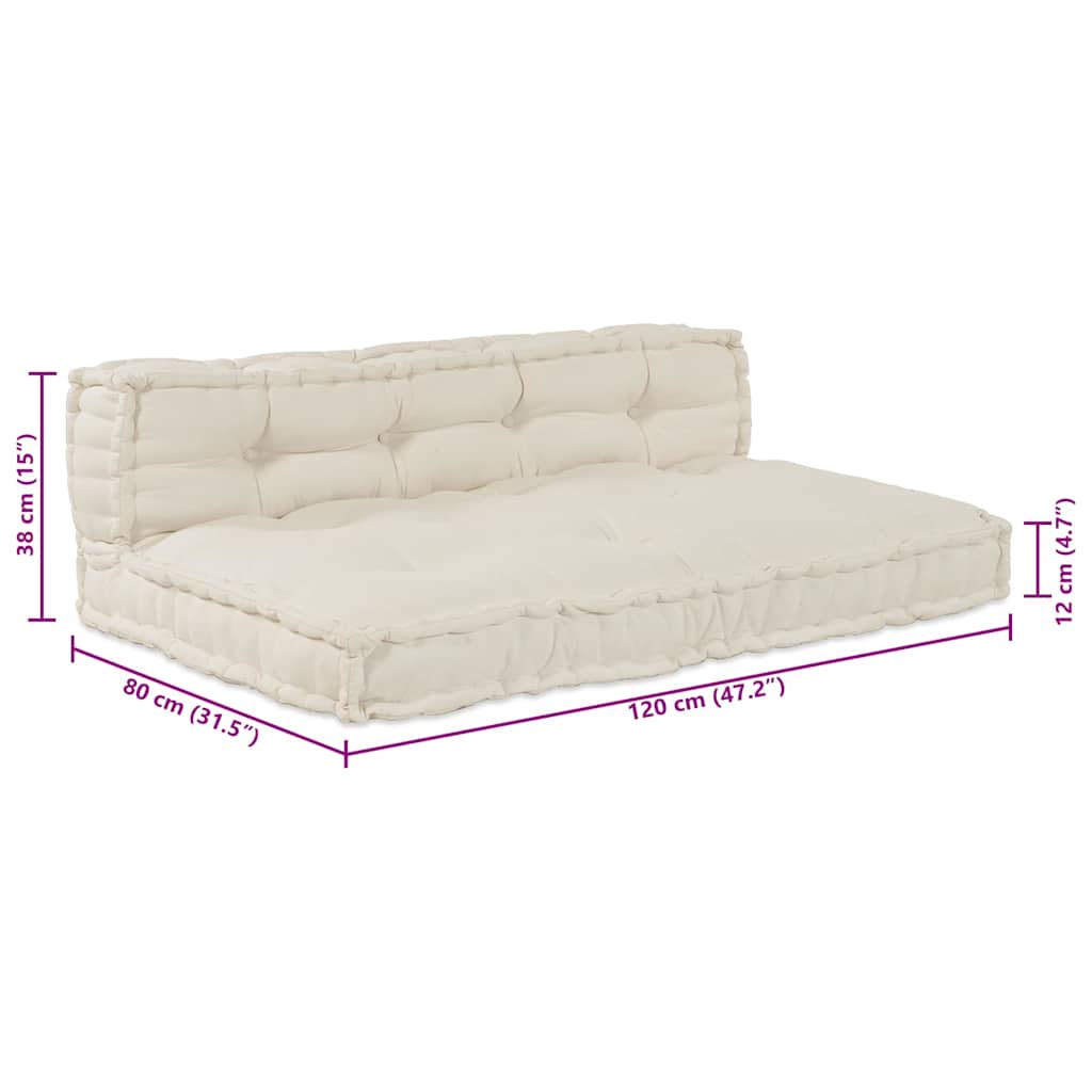 Cuscino per Divano Pallet 2 pz Tessuto Crema 120 x 80 x 38 cm