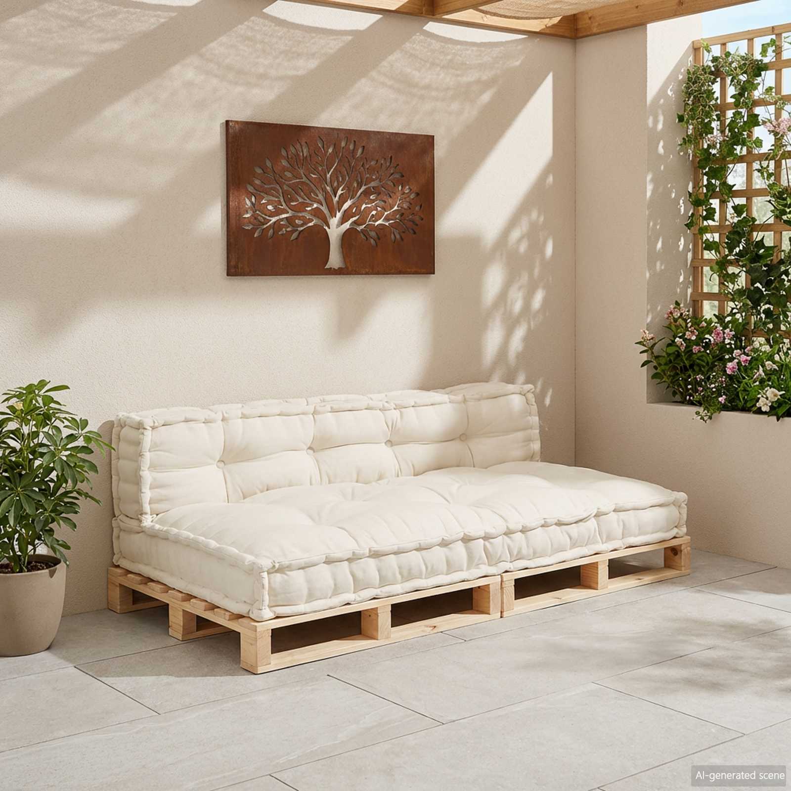 Cuscino per Divano Pallet 2 pz Tessuto Crema 120 x 80 x 38 cm
