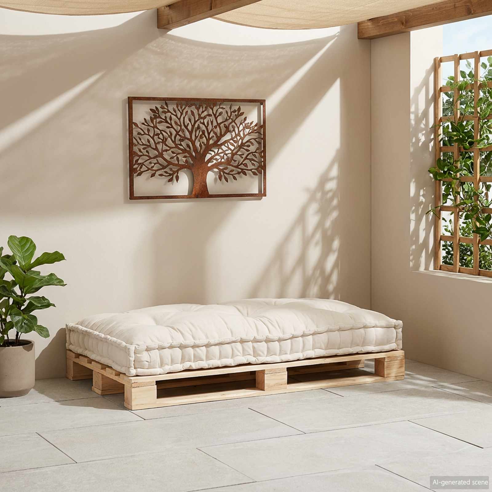 Cuscino per Divano Pallet Crema 120 x 80 x 12 cm Tessuto