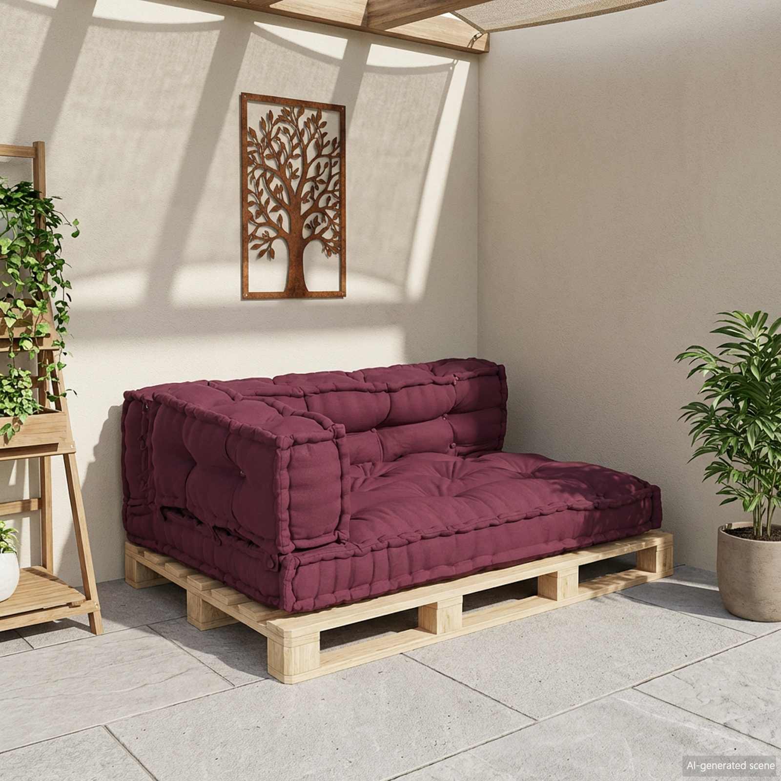 Cuscino per Divano Pallet 3 pz Tessuto Bordeaux