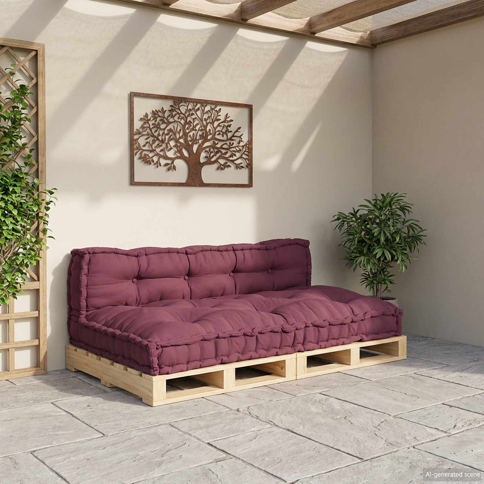 Cuscino per Divano Pallet 2 pz Tessuto Bordeaux