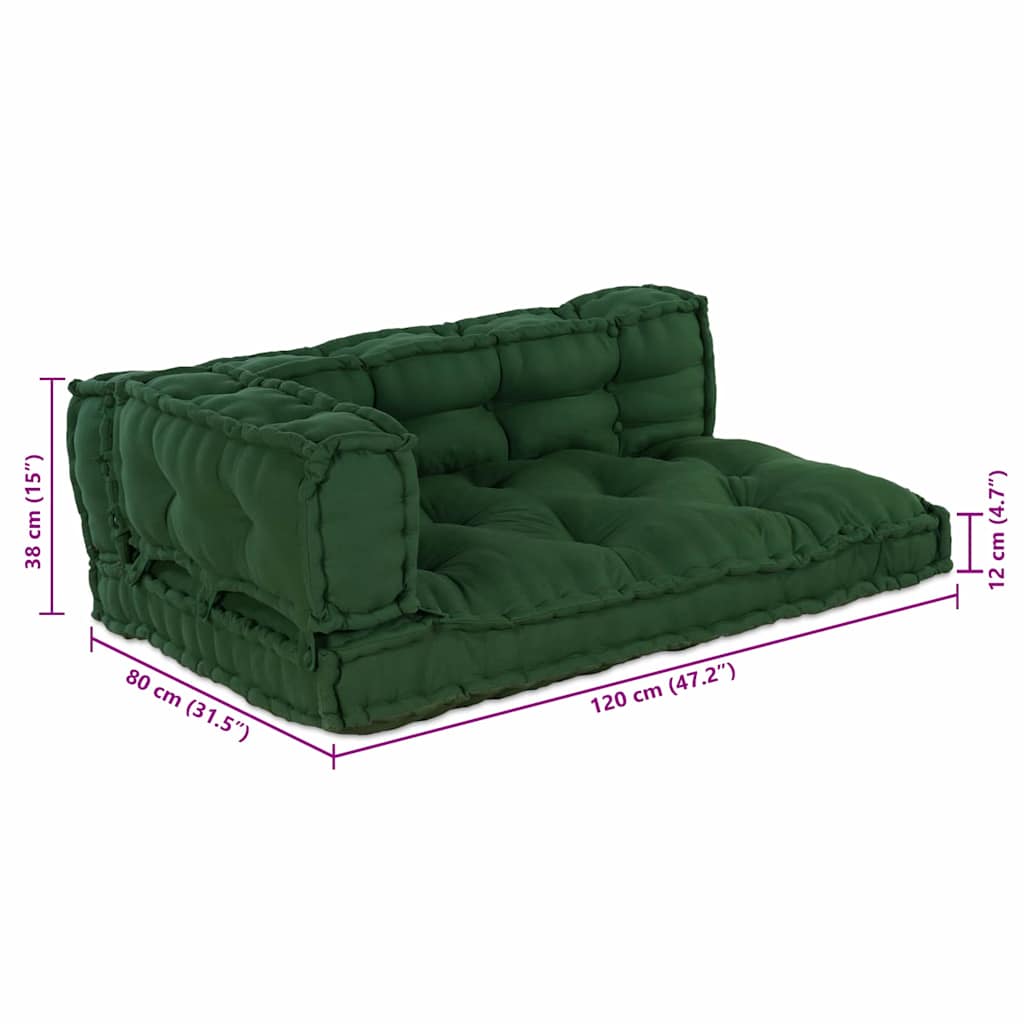 Cuscino per Divano Pallet 3 pz Tessuto Verde 120 x 80 x 38 cm