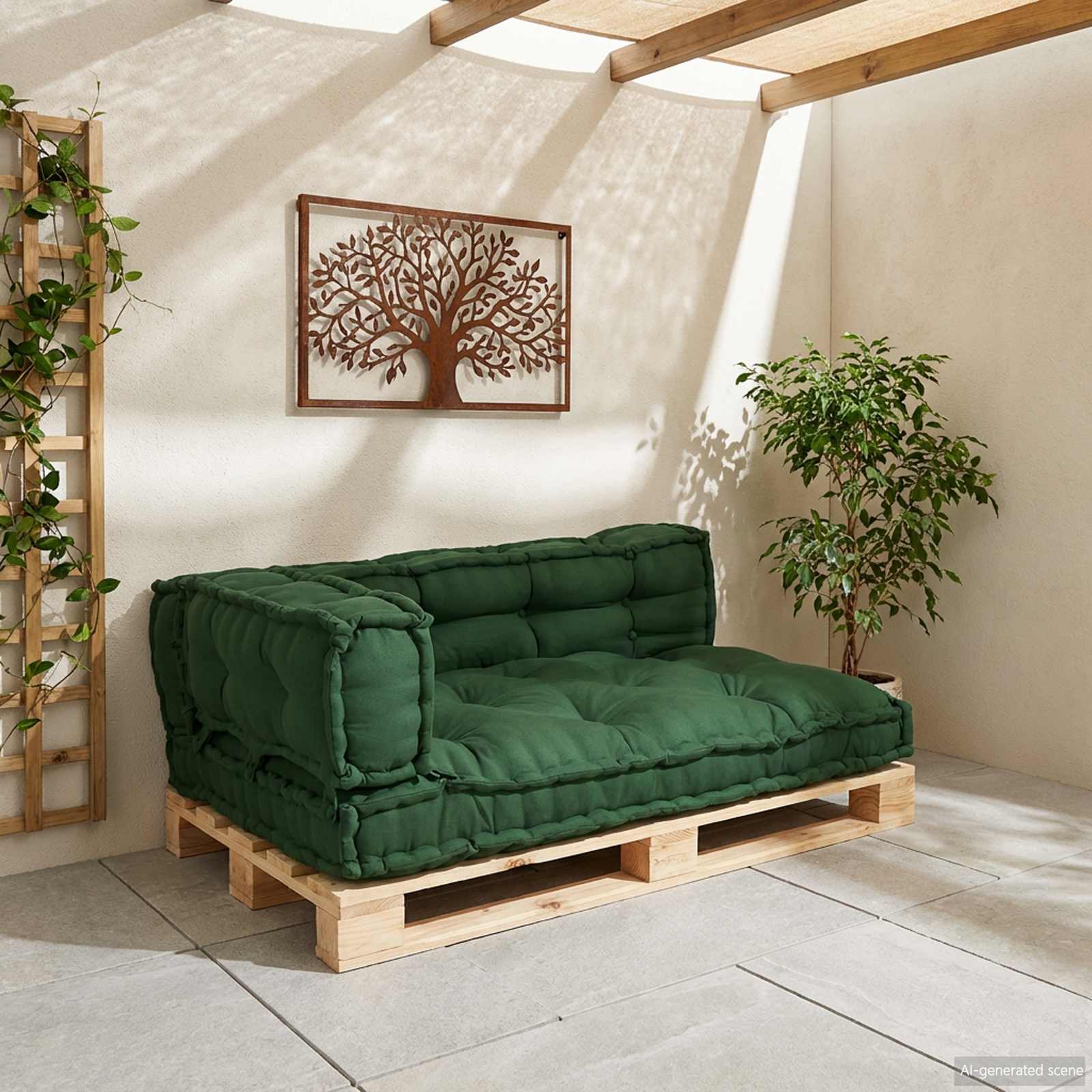 Cuscino per Divano Pallet 3 pz Tessuto Verde 120 x 80 x 38 cm