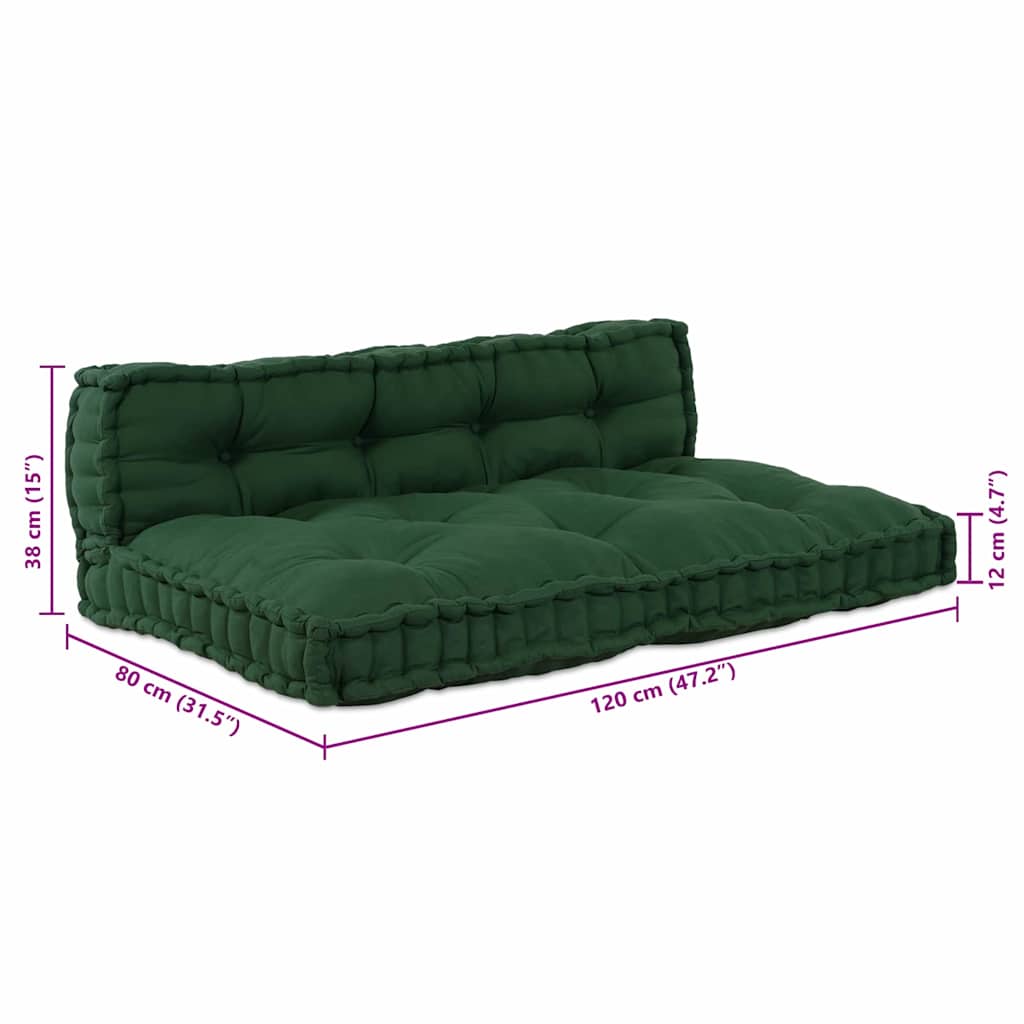 Cuscino per Divano Pallet 2 pz Tessuto Verde 120 x 80 x 38 cm