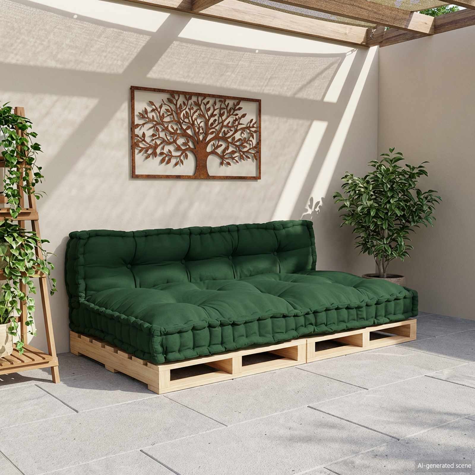 Cuscino per Divano Pallet 2 pz Tessuto Verde 120 x 80 x 38 cm