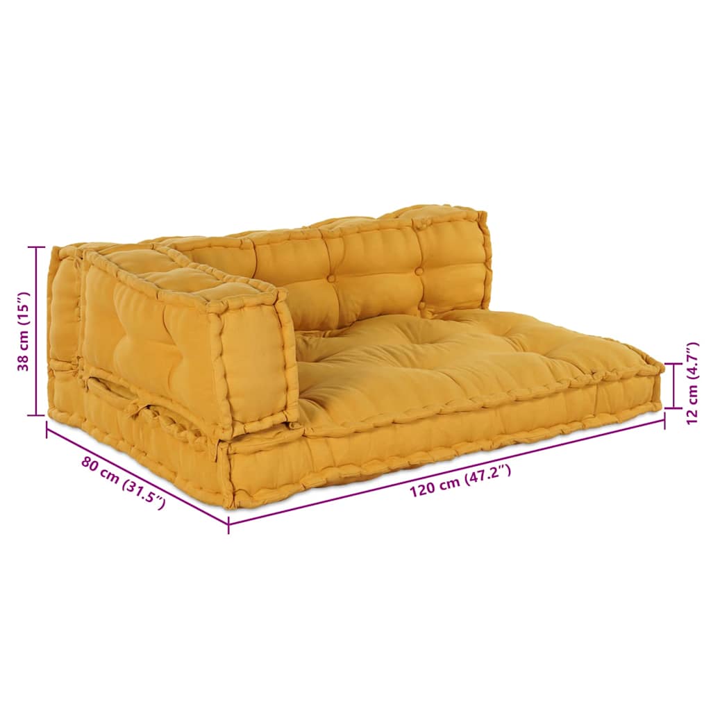 Cuscino per Divano Pallet 3 pz Tessuto Giallo 120 x 80 x 38 cm
