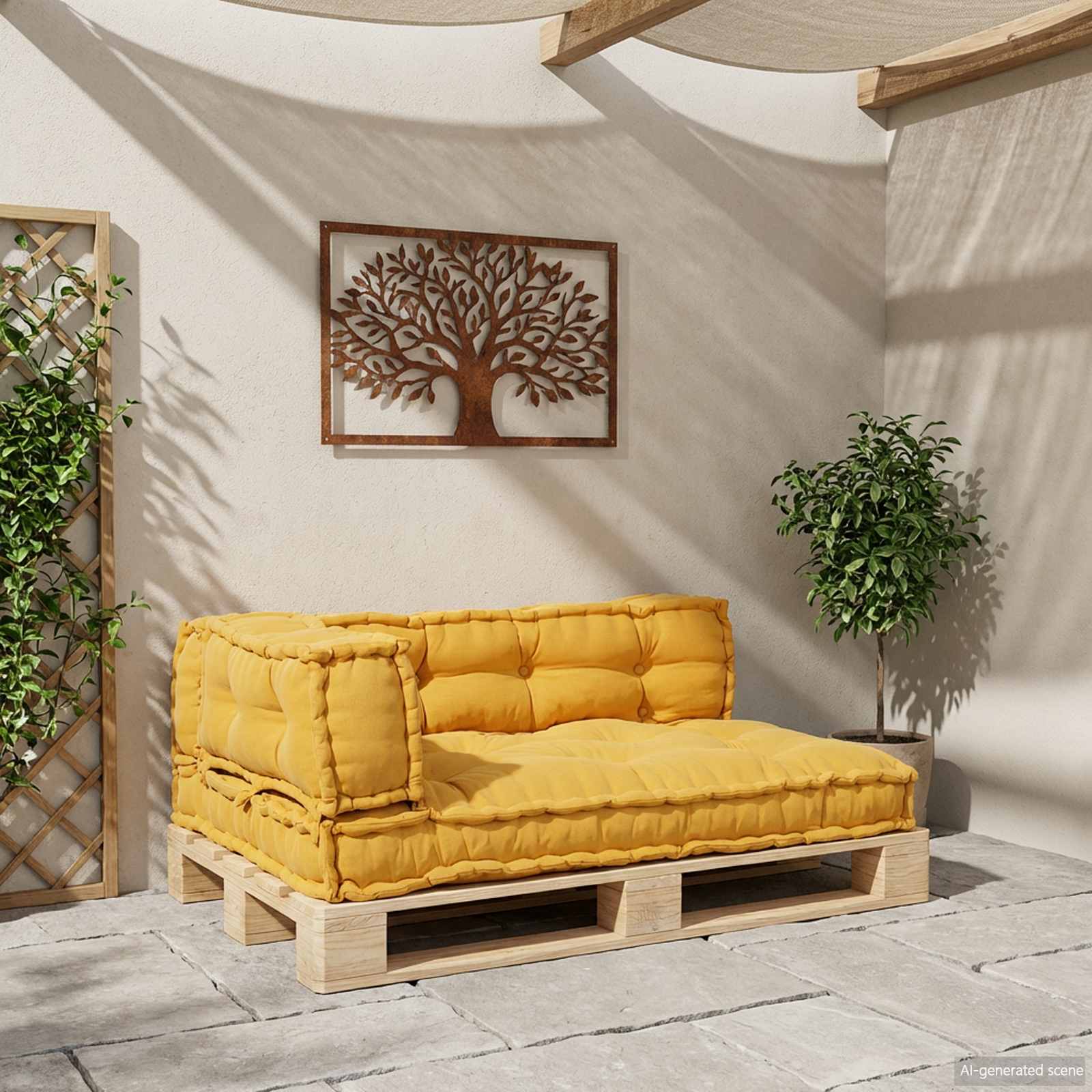 Cuscino per Divano Pallet 3 pz Tessuto Giallo 120 x 80 x 38 cm