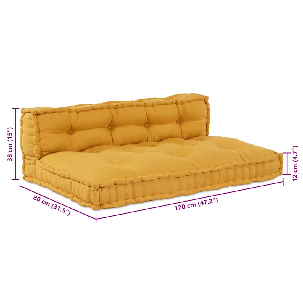 Cuscino per Divano Pallet 2 pz Tessuto Giallo 120 x 80 x 38 cm
