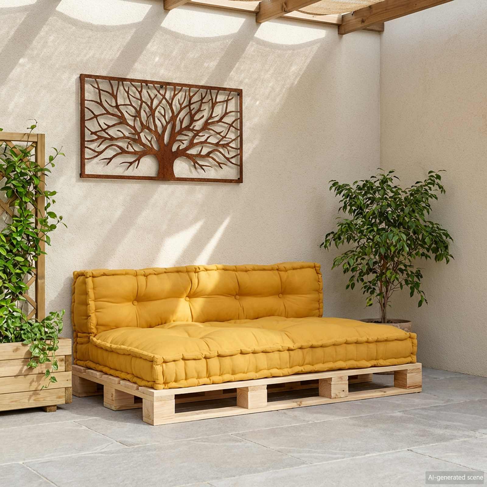 Cuscino per Divano Pallet 2 pz Tessuto Giallo 120 x 80 x 38 cm