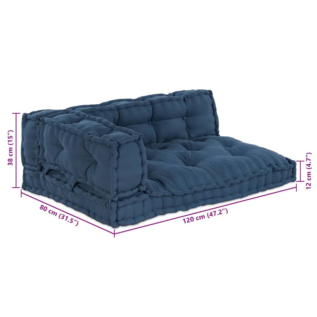 Cuscino per Divano Pallet 3 pz Tessuto Indaco 120 x 80 x 38 cm