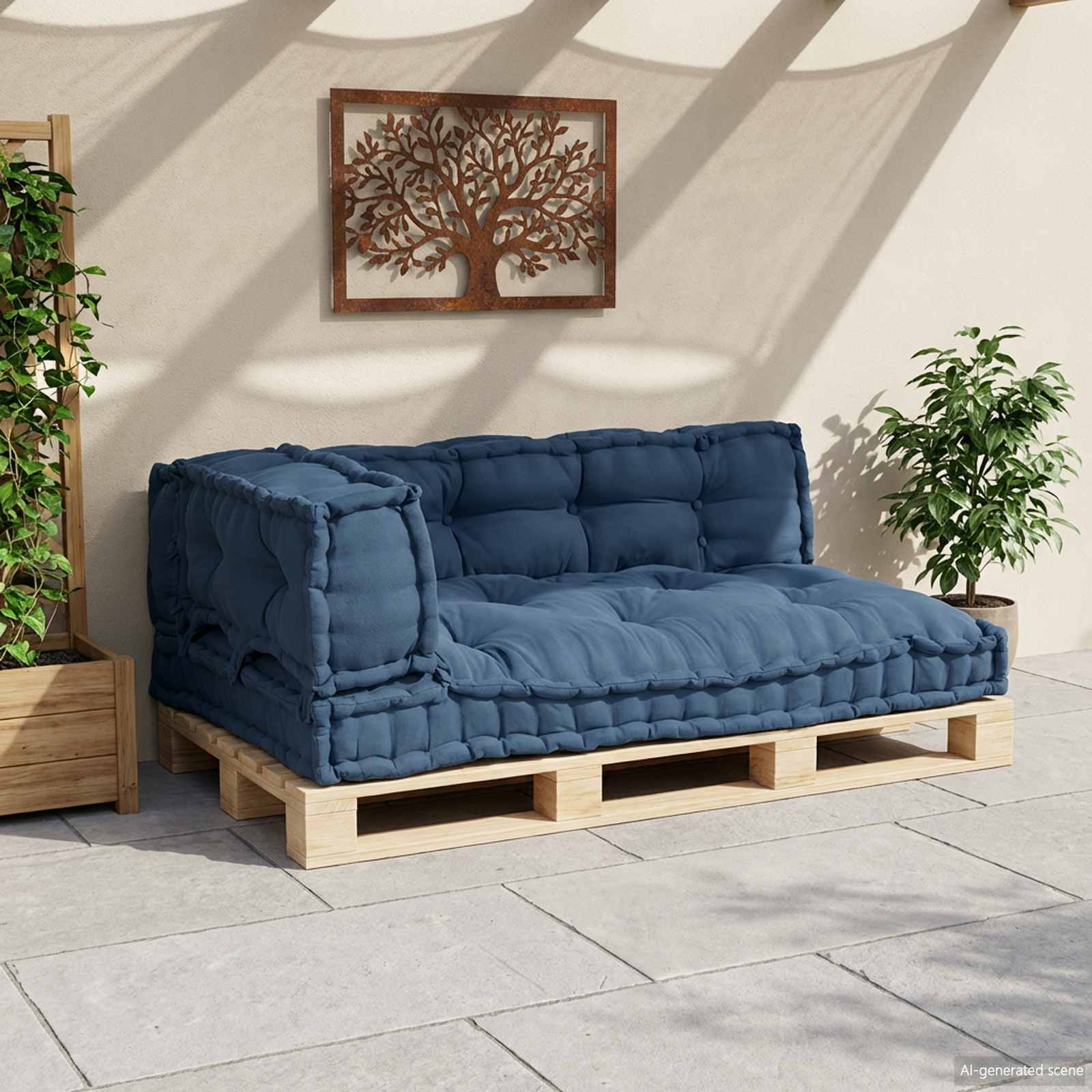Cuscino per Divano Pallet 3 pz Tessuto Indaco 120 x 80 x 38 cm