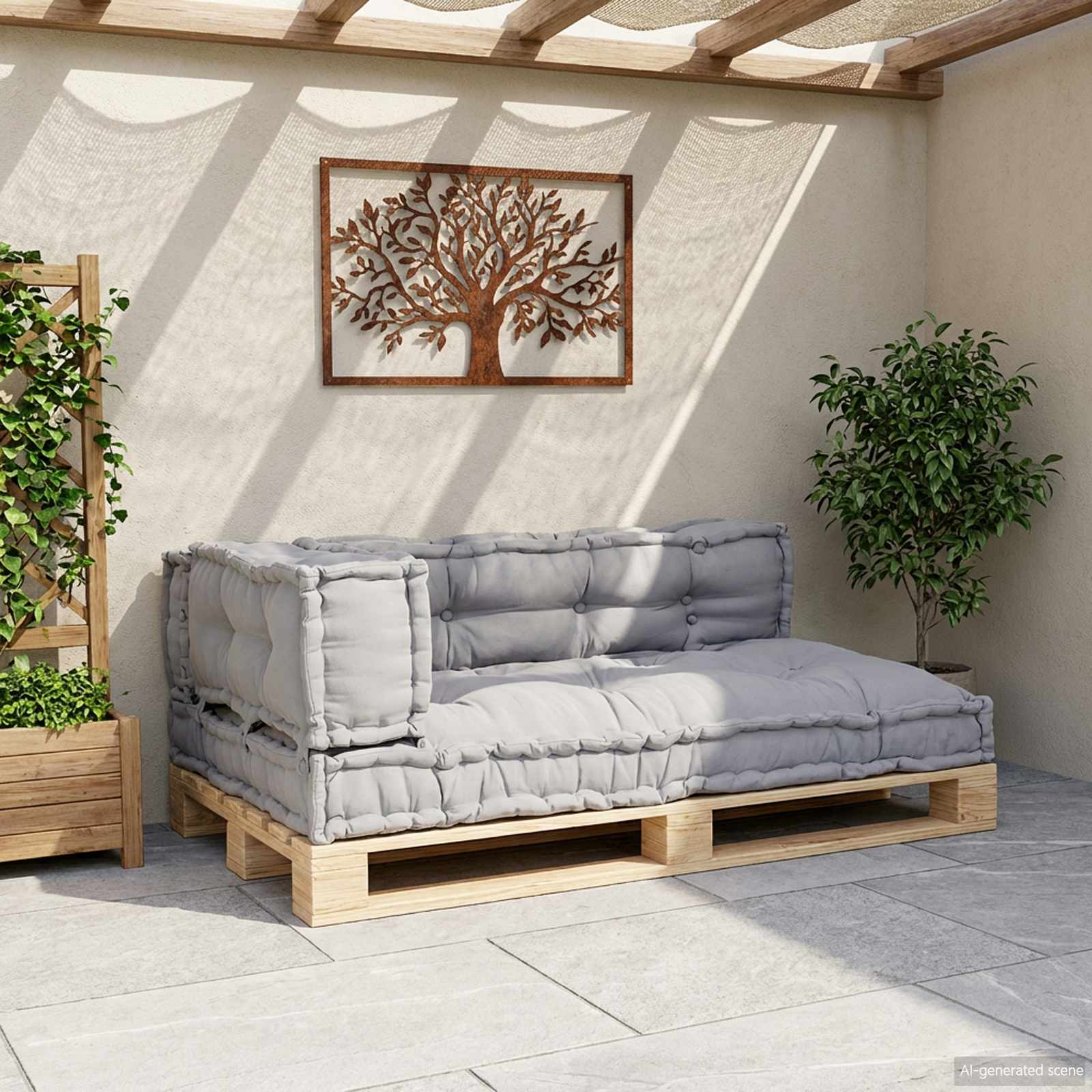 Cuscino per Divano Pallet 3 pz Tessuto Grigio 120 x 80 x 38 cm