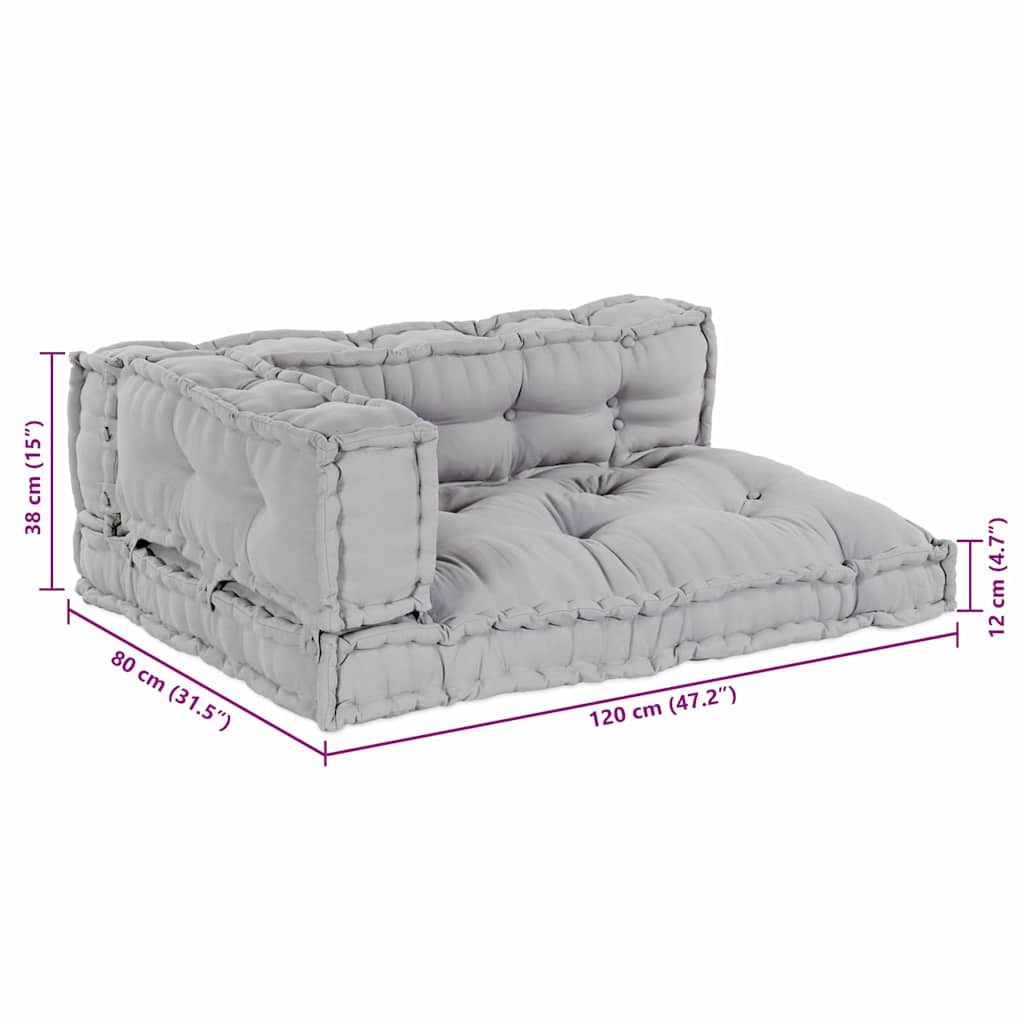 Cuscino per Divano Pallet 3 pz Tessuto Grigio 120 x 80 x 38 cm