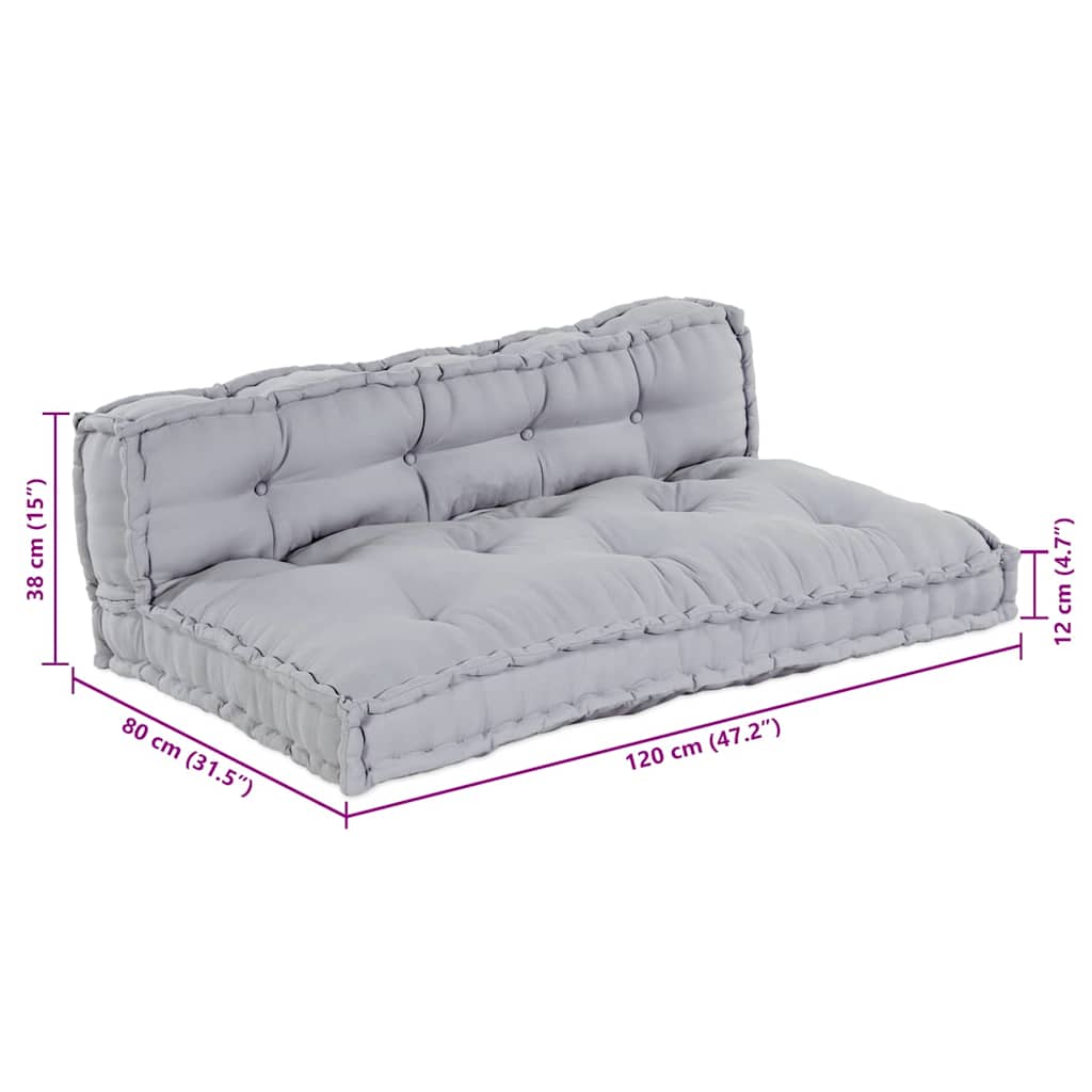 Cuscino per Divano Pallet 2 pz Tessuto Grigio 120 x 80 x 38 cm