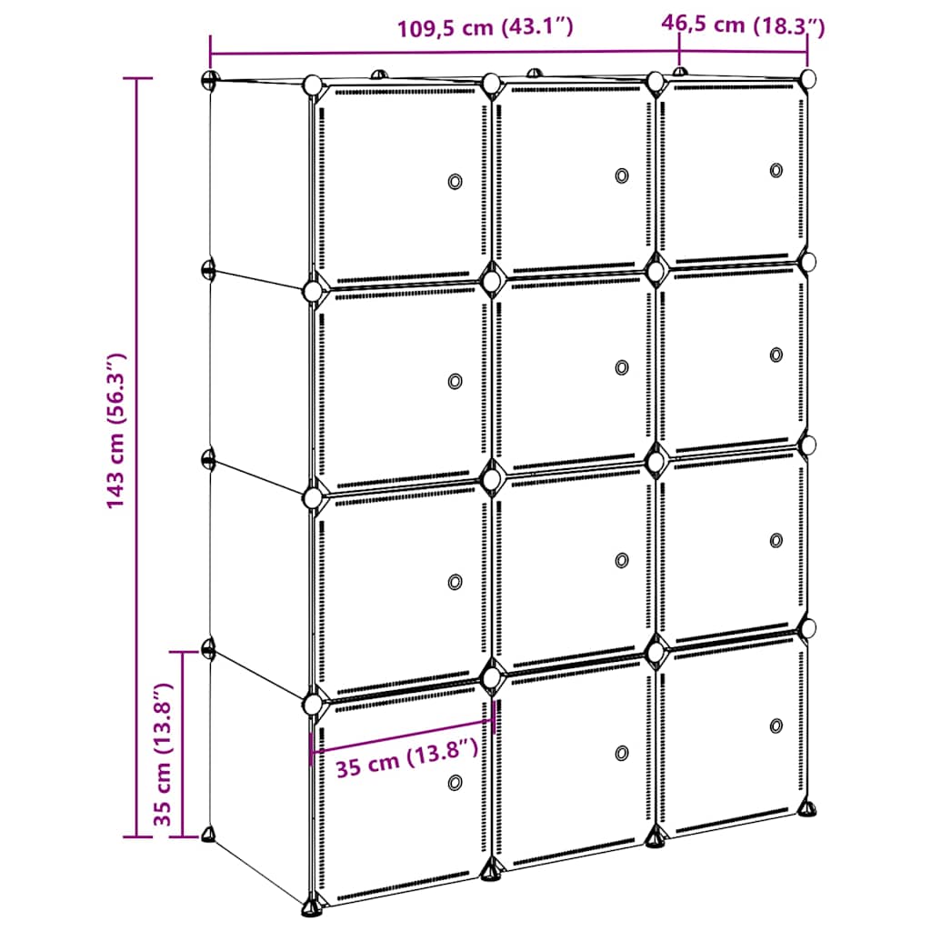 Organizzatore Portaoggetti con 12 Cubi e Aste per Appendere PP