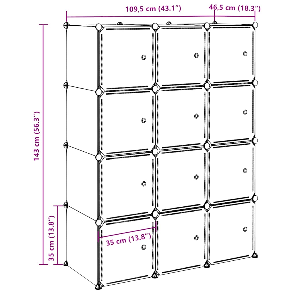 Organizzatore Portaoggetti con 12 Cubi e Aste per Appendere PP
