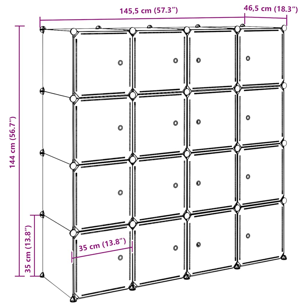 Organizzatore Portaoggetti con 16 Cubi e Aste per Appendere PP