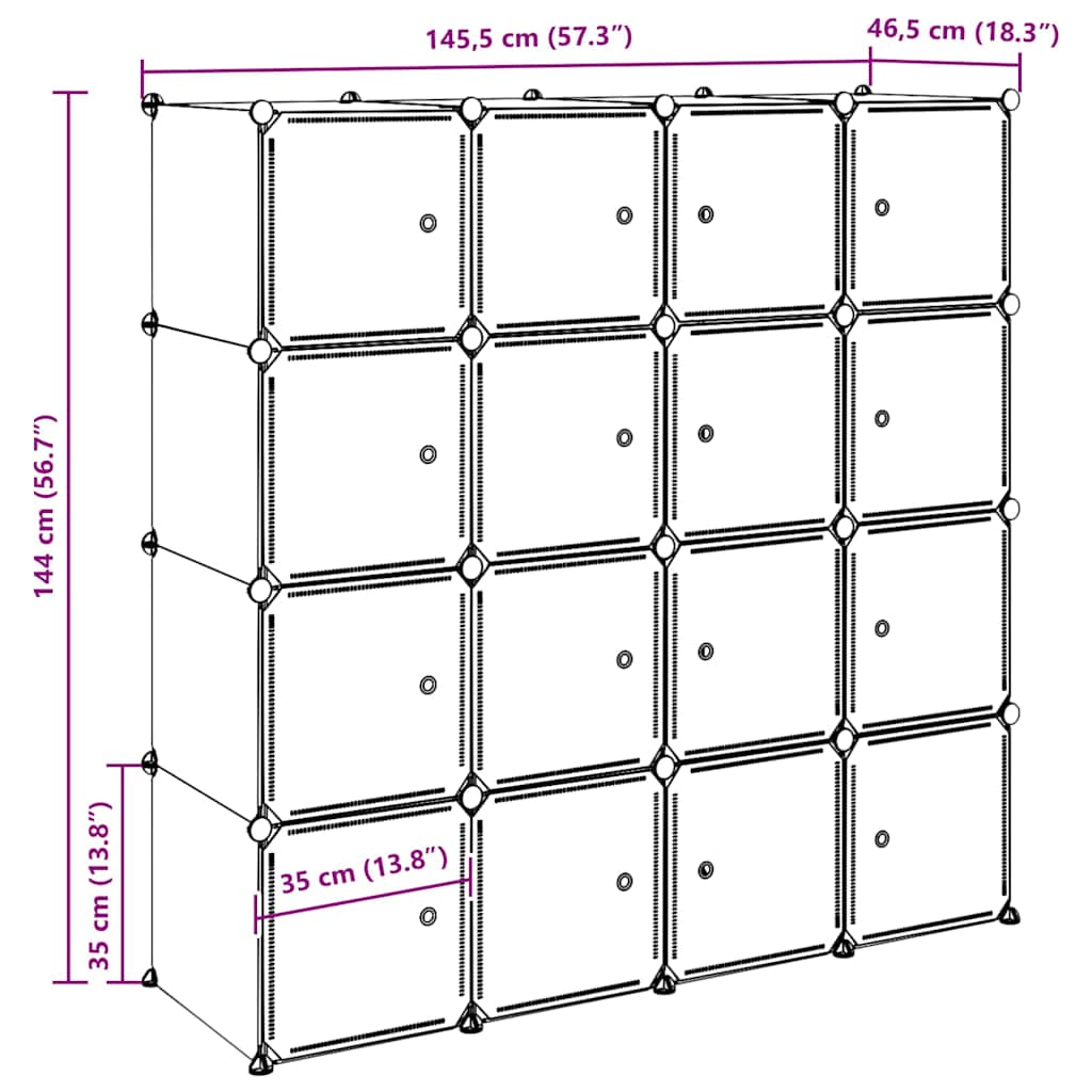 Organizzatore Portaoggetti con 16 Cubi e Aste per Appendere PP