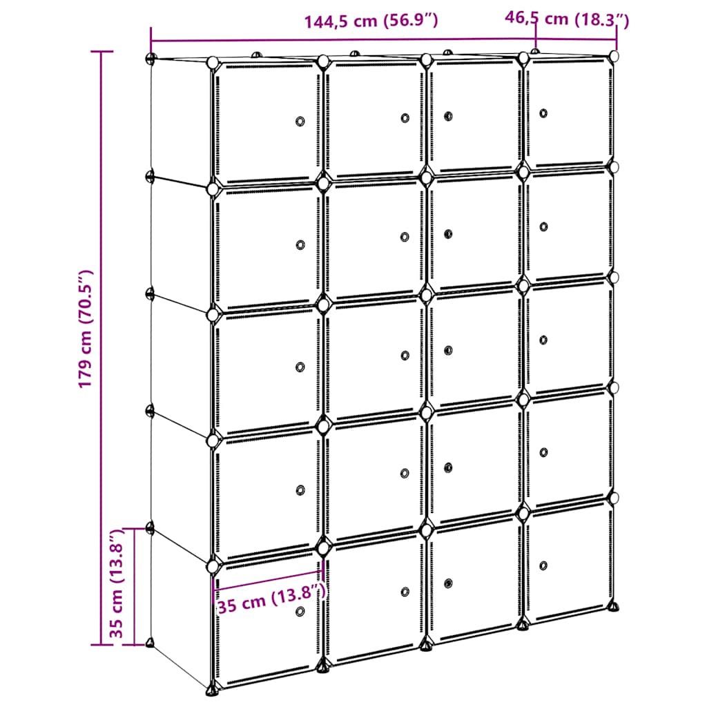 Organizzatore Portaoggetti con 20 Cubi e Aste per Appendere PP