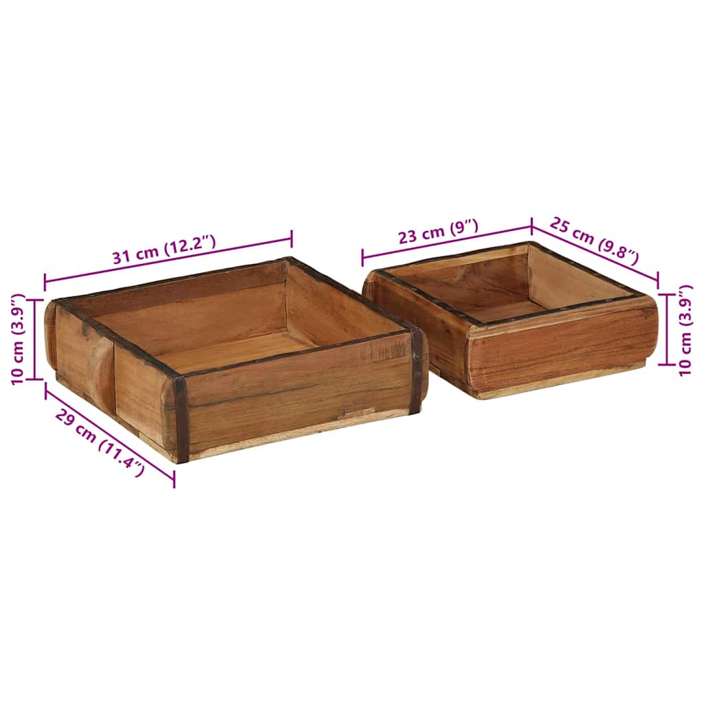 Vassoio 2 pz Marrone 29 x 31 x 10 cm Legno Recuperato Massello