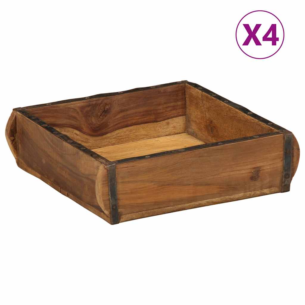 Vassoio 4 pz Marrone 29 x 31 x 10 cm Legno Recuperato Massello