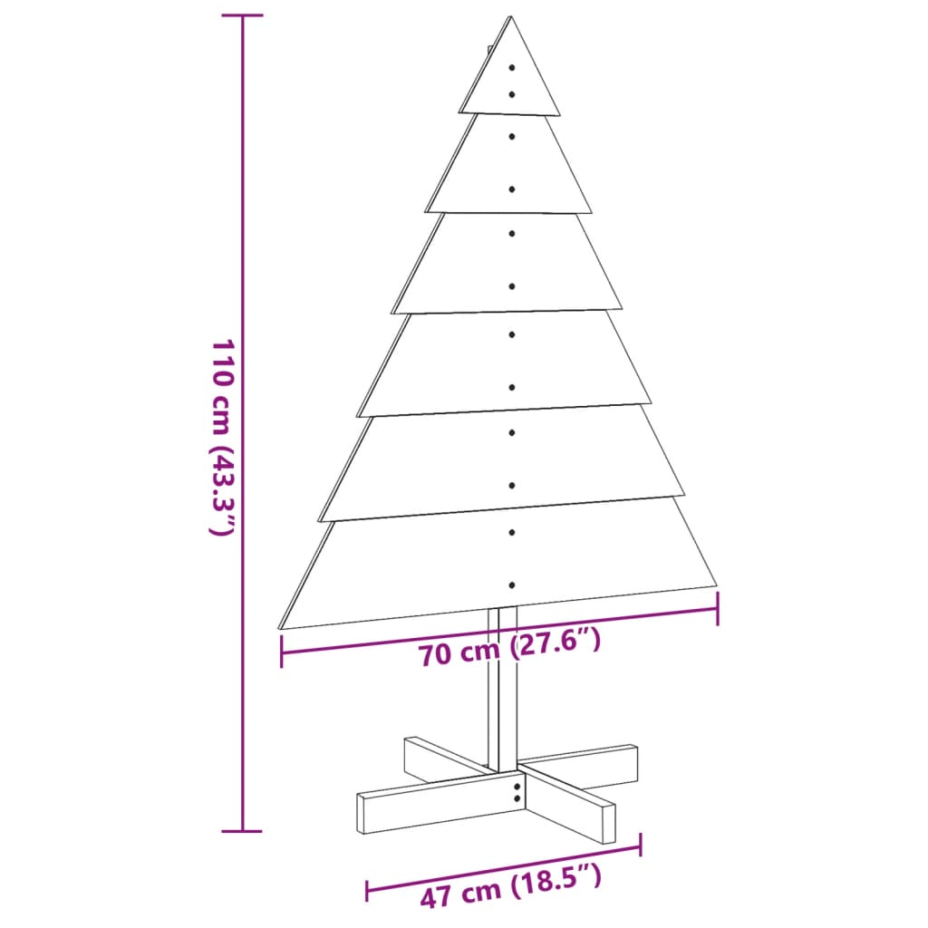 Albero di Natale Decorativo in Legno 110 cm in Legno Massello