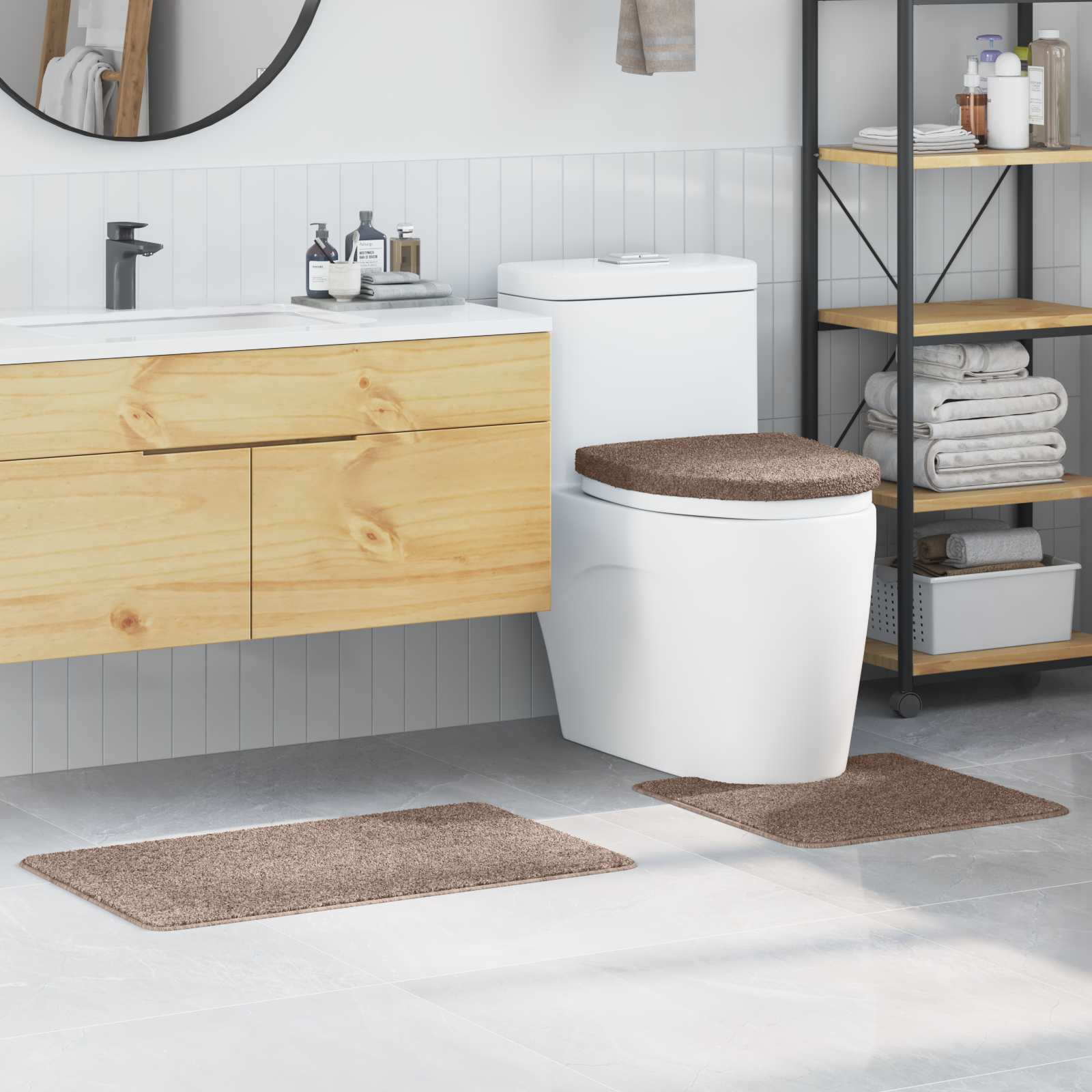Set di tappetini antiscivolo per il bagno 3 pz Marrone PP