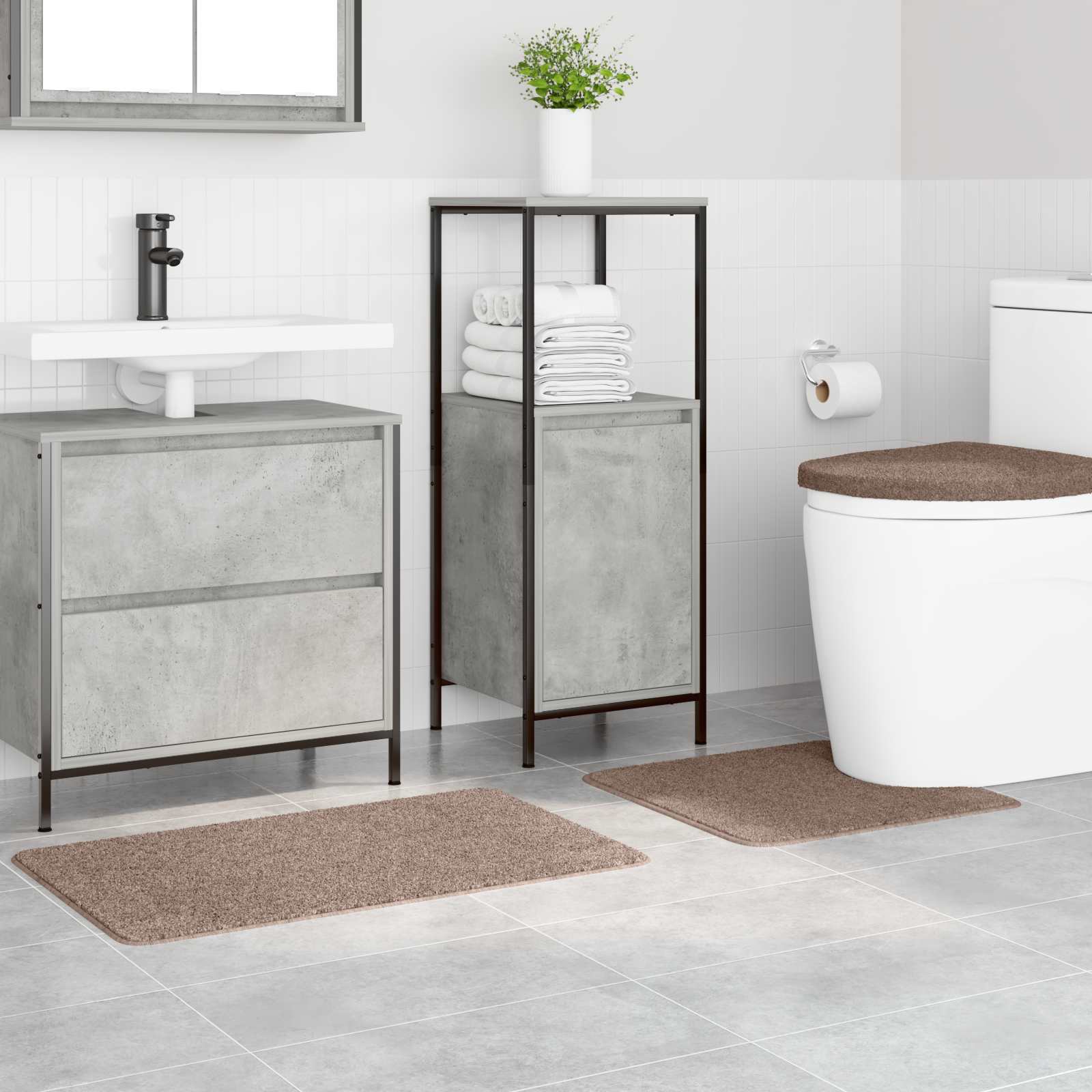 Set di tappetini antiscivolo per il bagno 3 pz Marrone PP