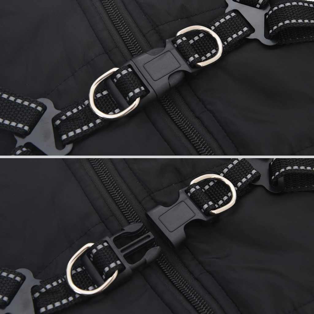 Cappotto Cani con Imbracatura Impermeabile Riflettente Nero L32