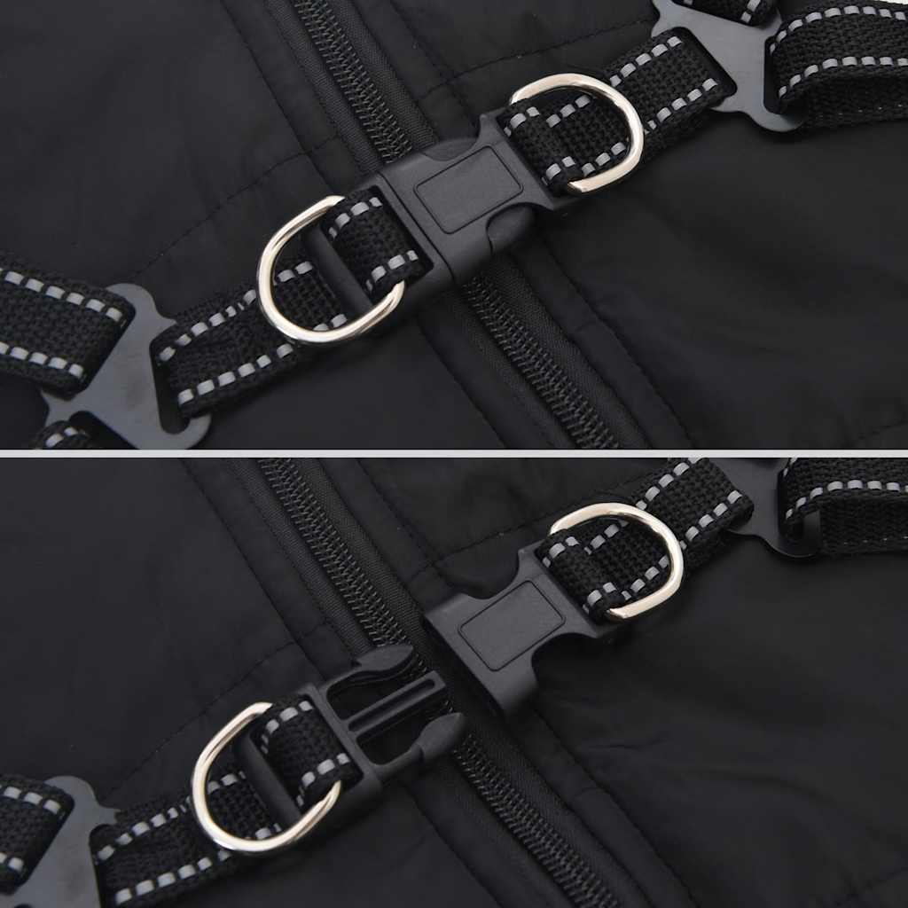 Cappotto Cani con Imbracatura Impermeabile Riflettente Nero L36