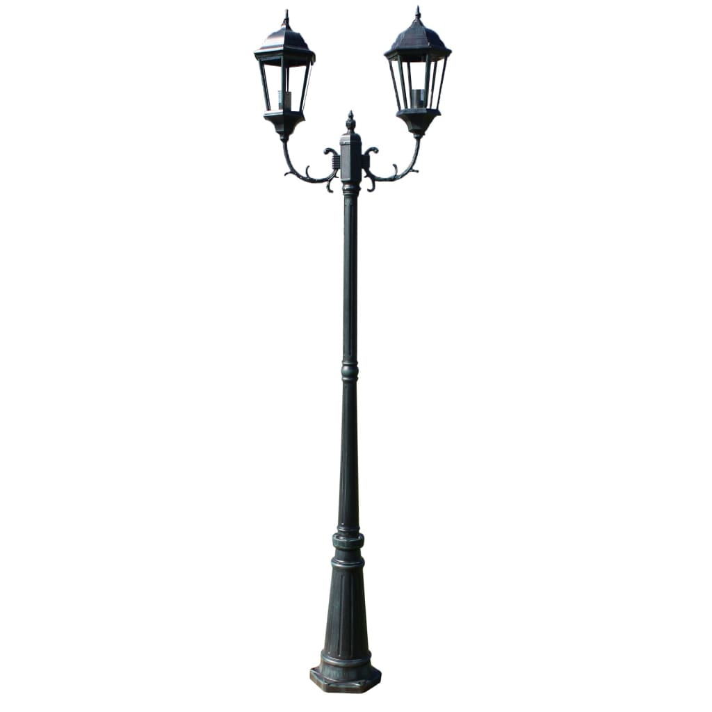 Lampione da Giardino 2 Bracci 230 cm Verde Scuro/Nero Alluminio