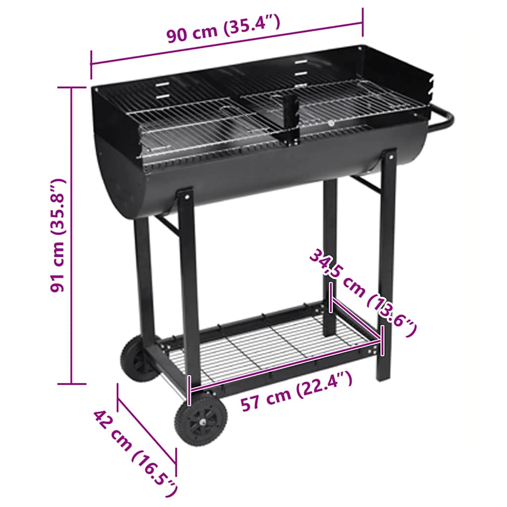 Barbecue a carbonella acciaio 100 cm, 2 griglie e ripiano