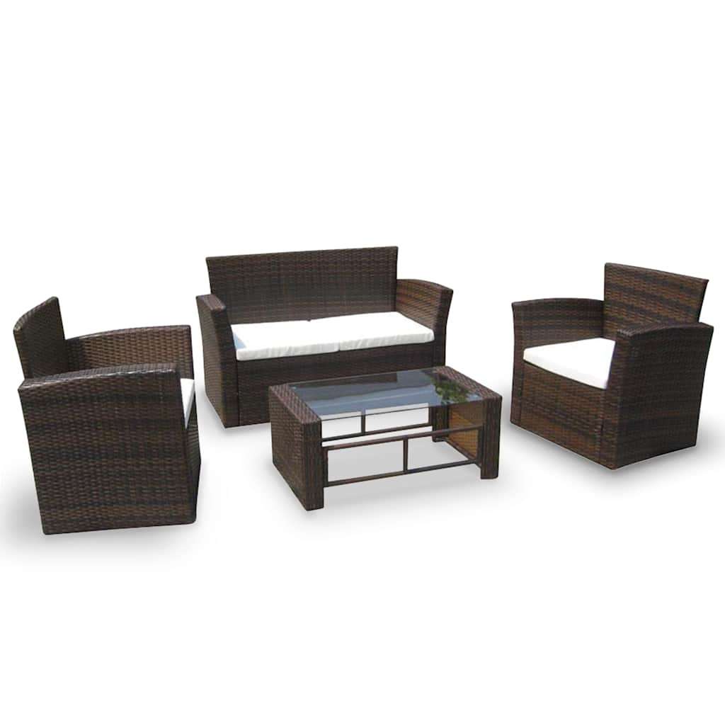 Set Divani da Giardino 4 pz con Cuscini in Polyrattan Marrone