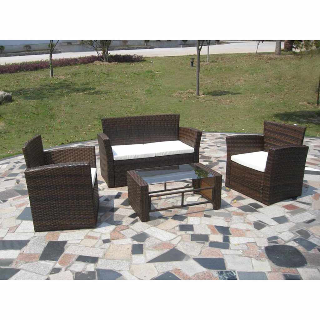 Set Divani da Giardino 4 pz con Cuscini in Polyrattan Marrone