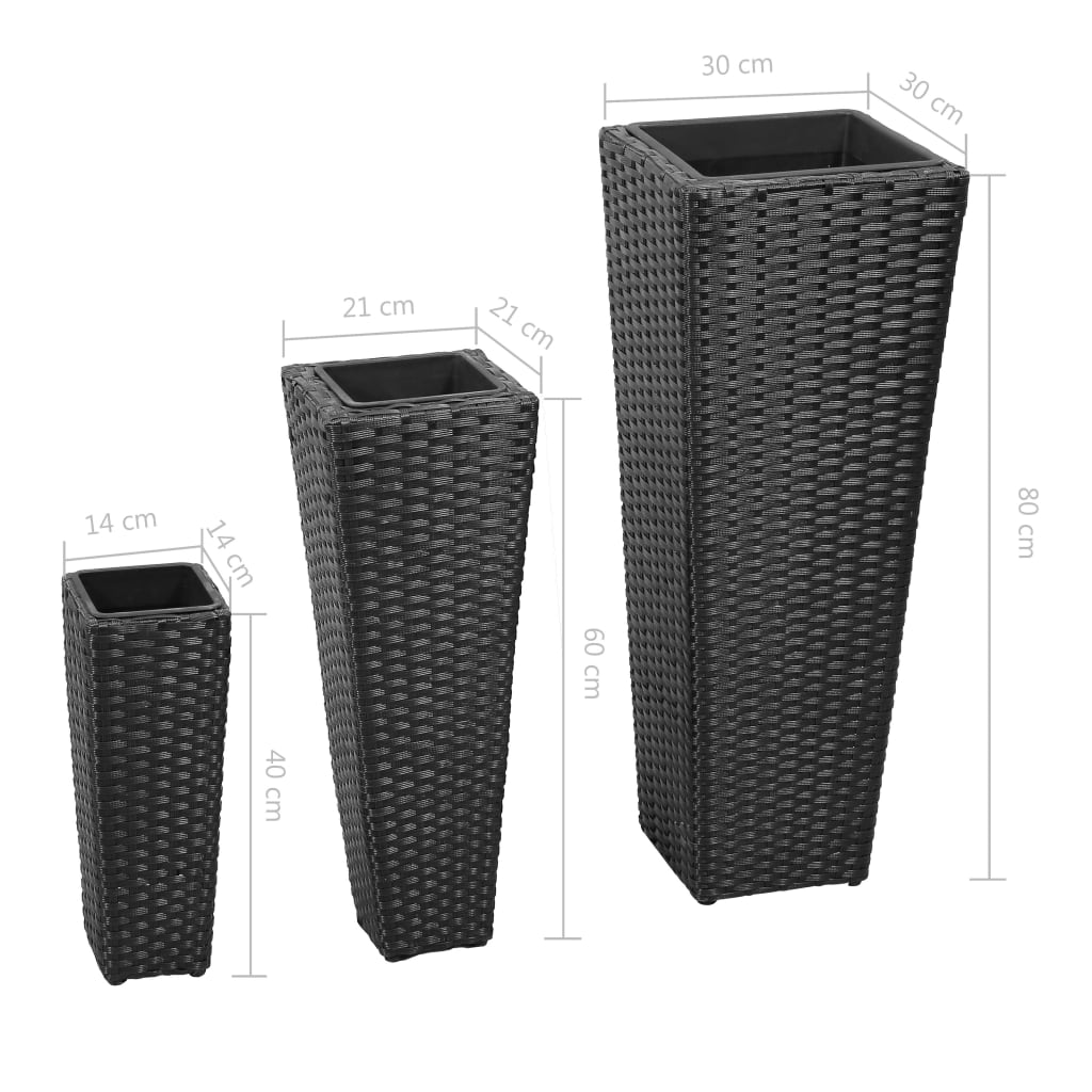 Letti Rialzati da Giardino 3 pz in Polyrattan Nero