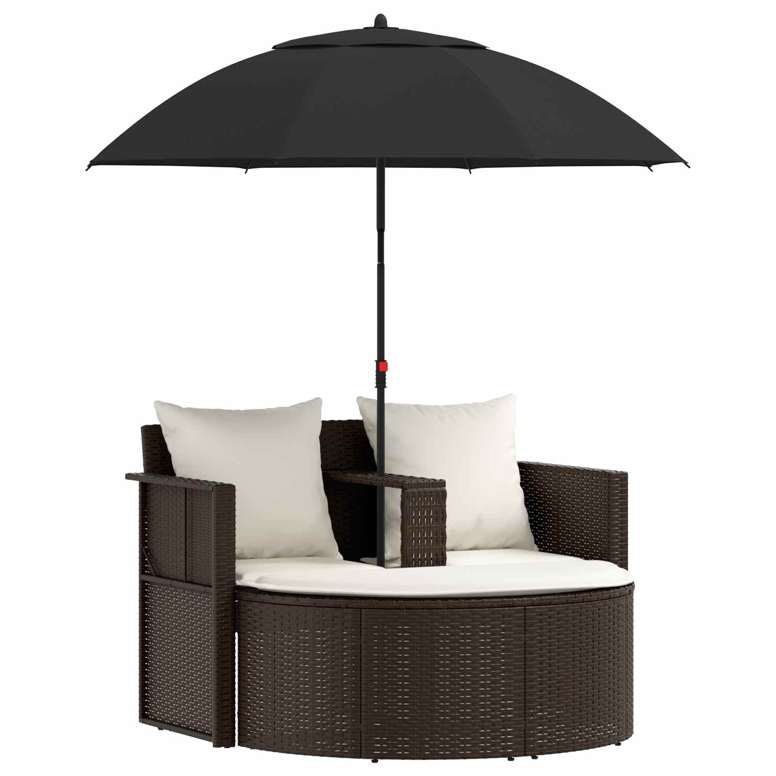 Lettino da Giardino con Ombrellone Marrone in Polyrattan