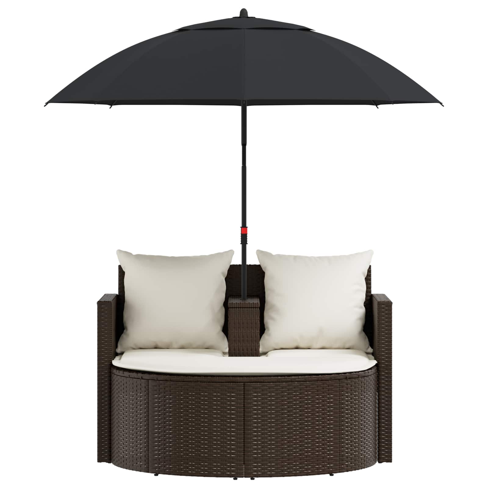 Lettino da Giardino con Ombrellone Marrone in Polyrattan
