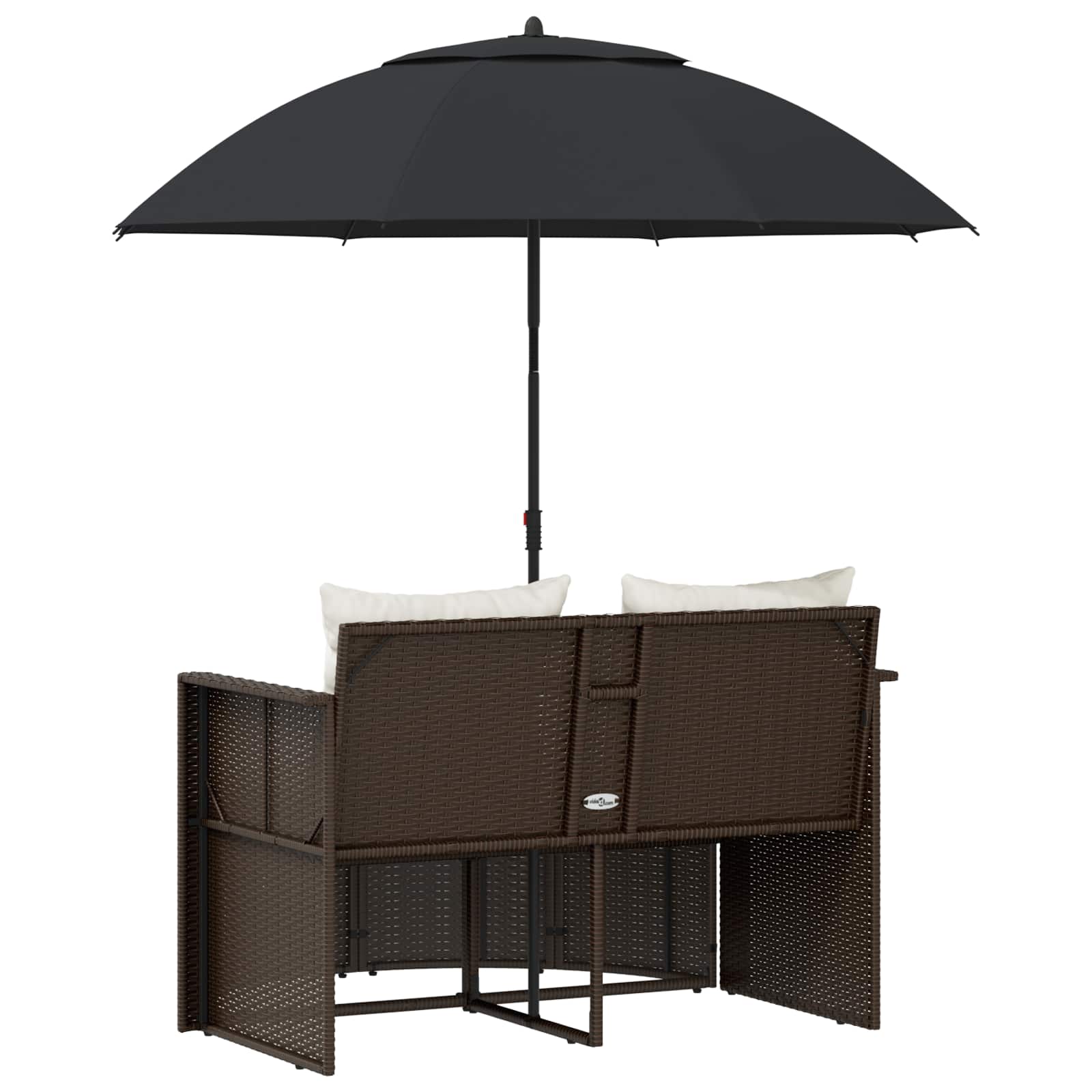 Lettino da Giardino con Ombrellone Marrone in Polyrattan