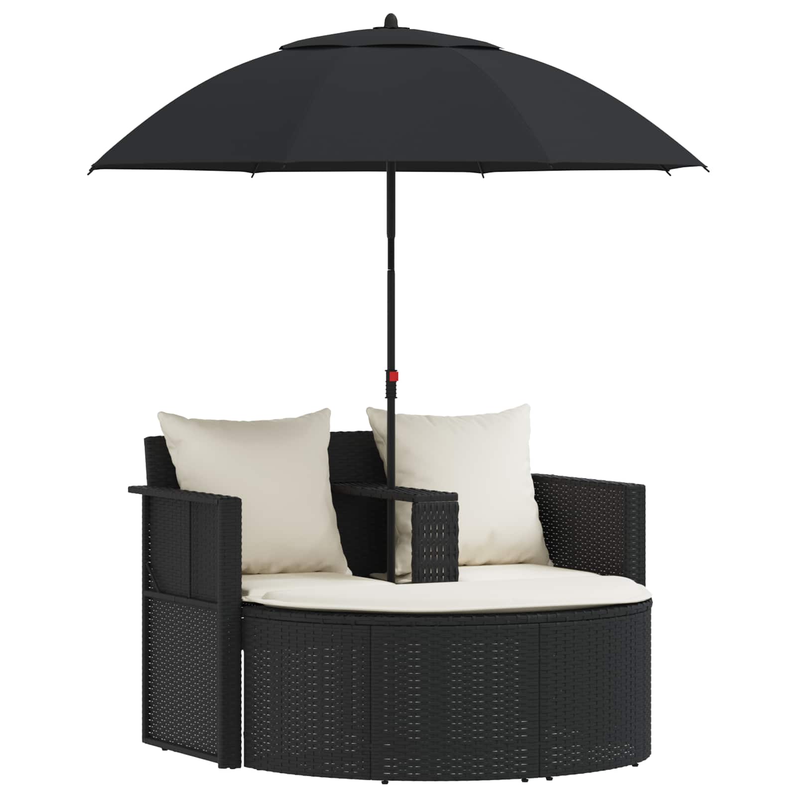 Lettino da Giardino con Ombrellone Nero in Polyrattan