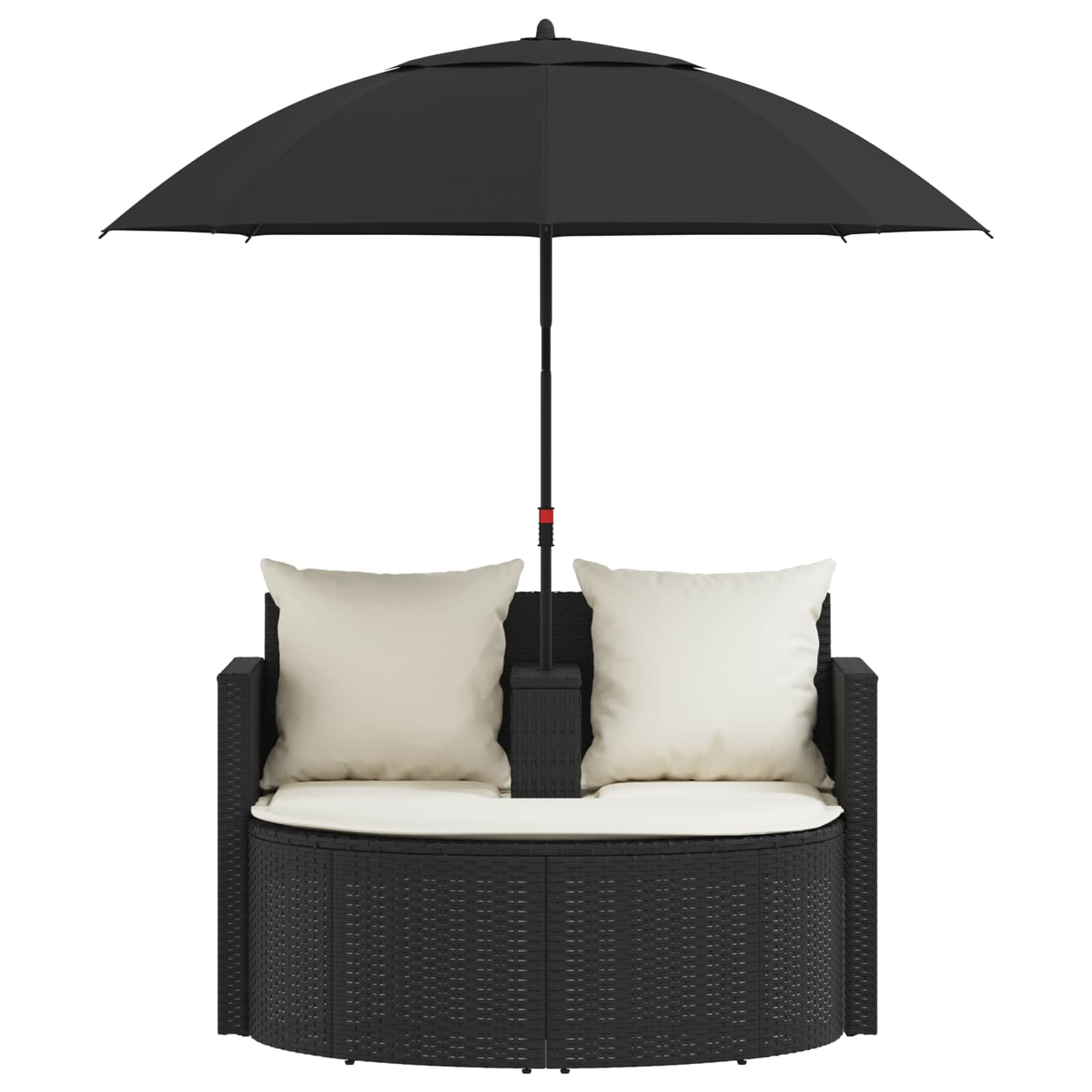 Lettino da Giardino con Ombrellone Nero in Polyrattan