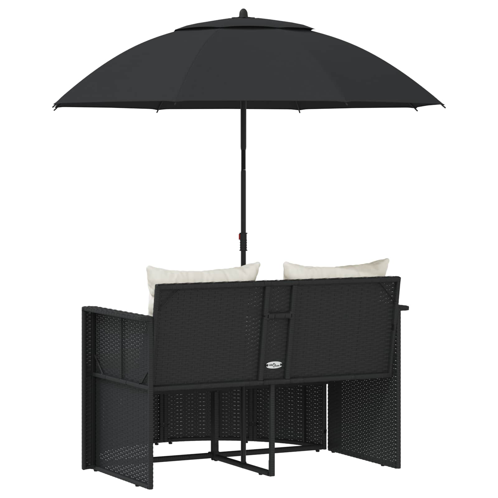 Lettino da Giardino con Ombrellone Nero in Polyrattan