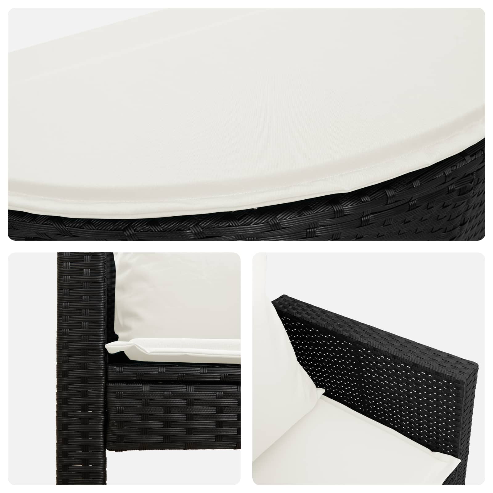 Lettino da Giardino con Ombrellone Nero in Polyrattan