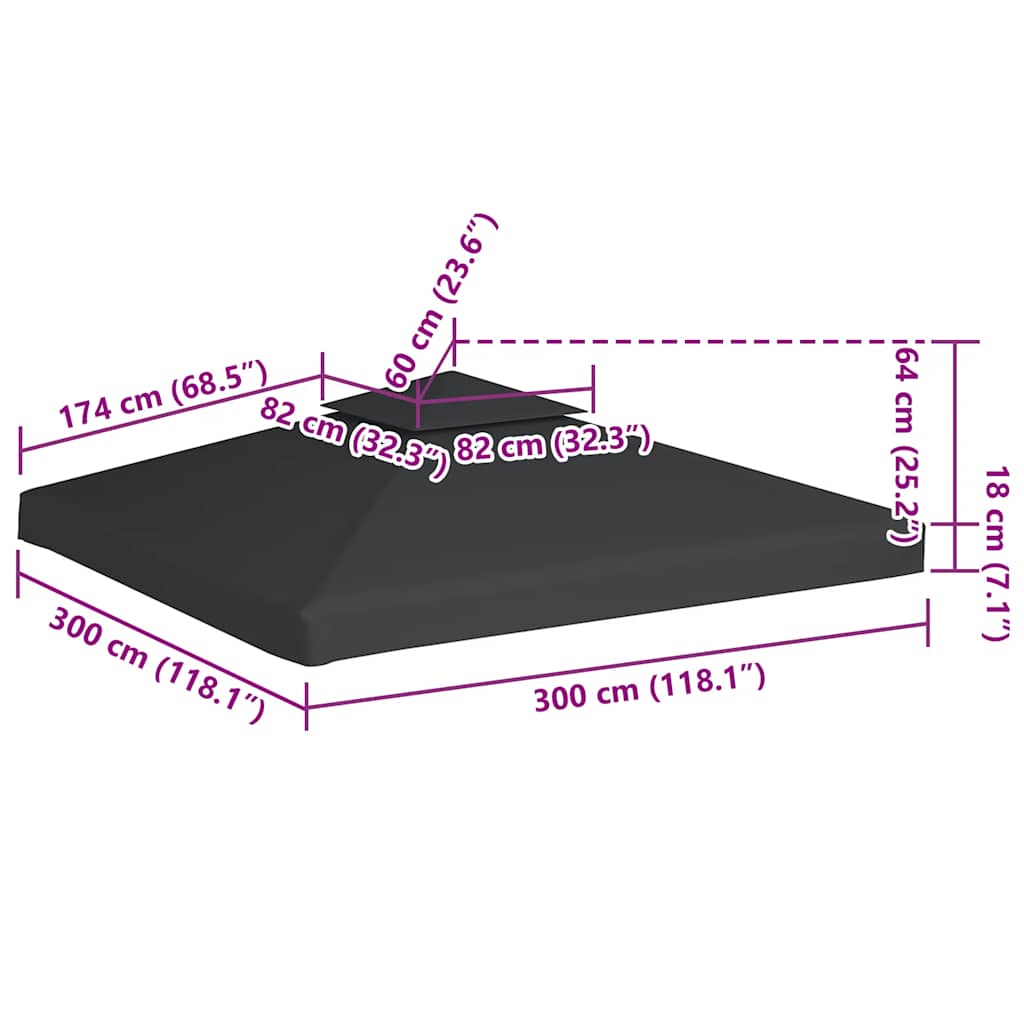 Telo di Ricambio per Gazebo 310g/m² Grigio Scuro 3x3m