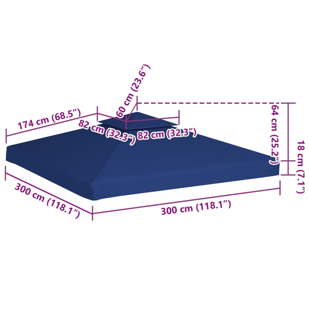 Telo di Ricambio per Gazebo 310g/m² Blu Scuro 3x3m