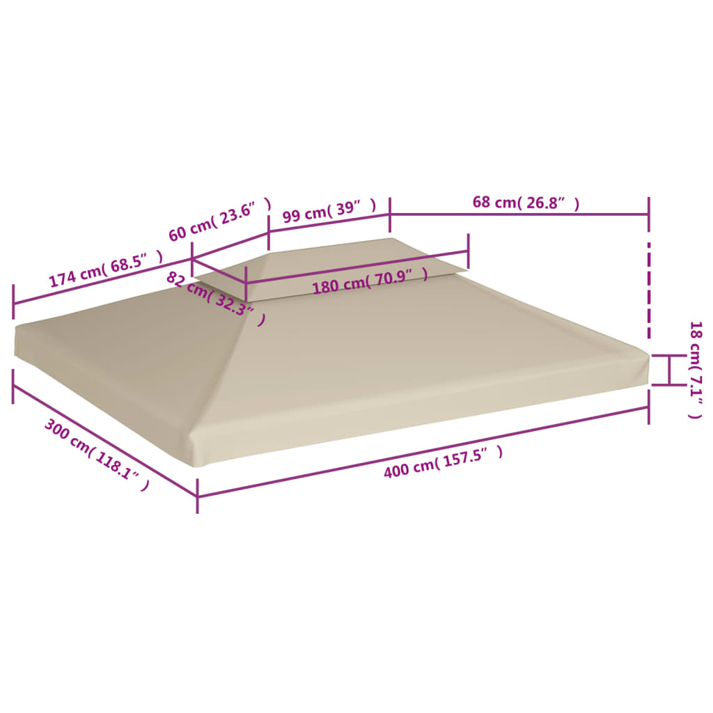 Telo di Ricambio per Gazebo 310g/m² Beige 3x4m