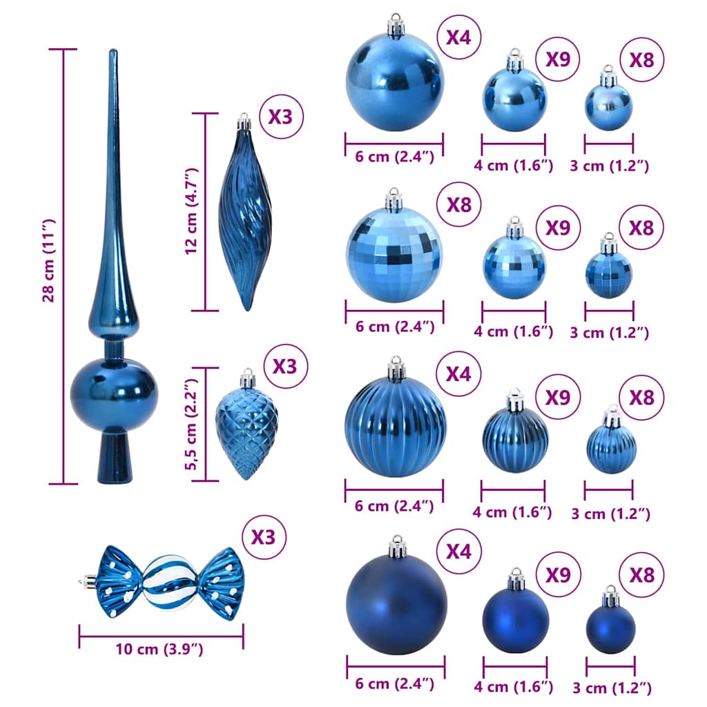 Palline di Natale 98 pz Blu Ø3/4/6 cm